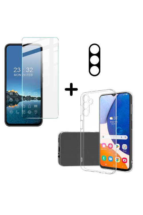 20068310 Samsung Galaxy A54 5G Uyumlu Kılıf Şeffaf Temperli Kırılmaz Cam Ekran Ve Kamera Lens Koruyucu Seti