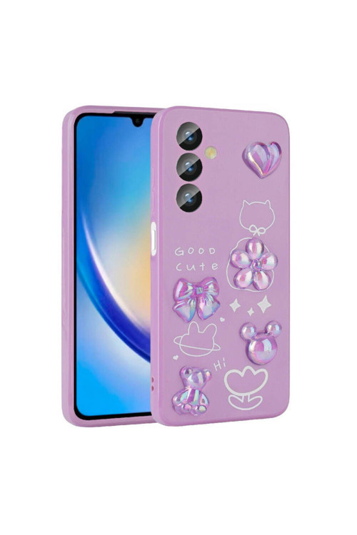 20068310 Samsung Galaxy A24 Uyumlu Kılıf Renkli Kabartma Figürlü Parlak Telefon Kılıfı Kapak