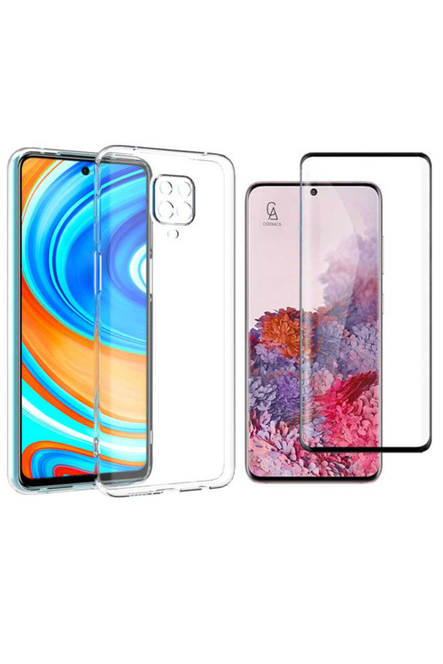 20068310 Xiaomi Redmi Note 9 Pro İle Uyumlu Soft Yumuşak Telefon Kılıfı Ve 5D Tam Kaplayan Cam Ekran Koruyucu