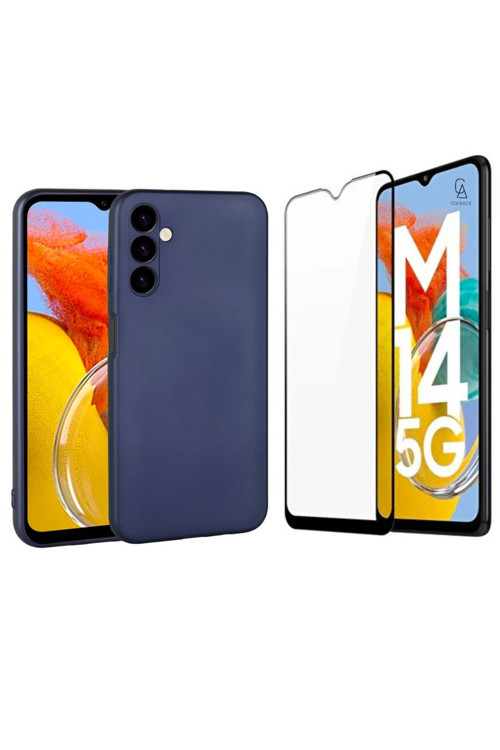 20068310 Samsung Galaxy M14 5G İle Uyumlu Soft Yumuşak Telefon Kılıfı Ve 5D Tam Kaplayan Cam Ekran Koruyucu