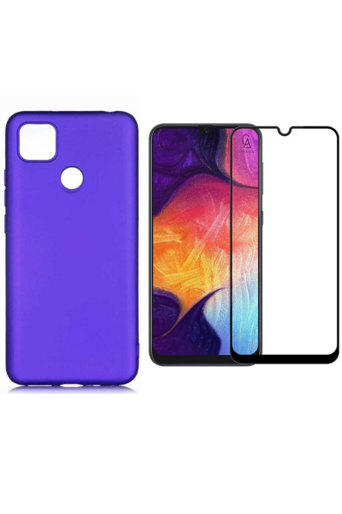 20068310 Xiaomi Redmi 9C İle Uyumlu Soft Yumuşak Telefon Kılıfı Ve 5D Tam Kaplayan Cam Ekran Koruyucu