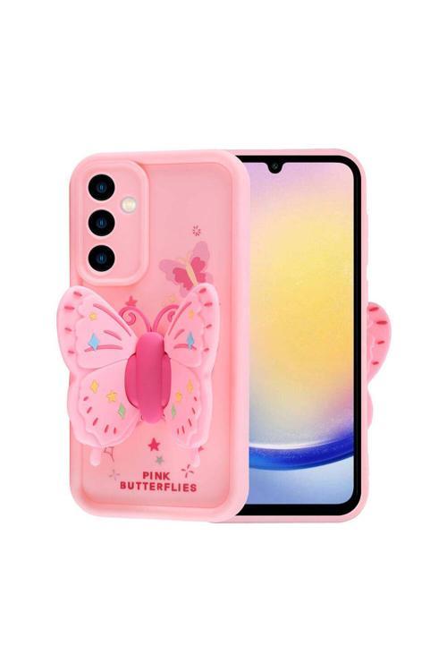 20068310 Samsung Galaxy A25 Uyumlu Kanatlı Kelebek Figürlü Standlı Kadın Telefon Kılıfı Kapak