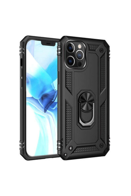 20068310 İphone 12 Pro İle Uyumlu Kılıf Tam Koruma Yüzüklü Standlı Tank Gövdeli Telefon Kılıfı Kapak