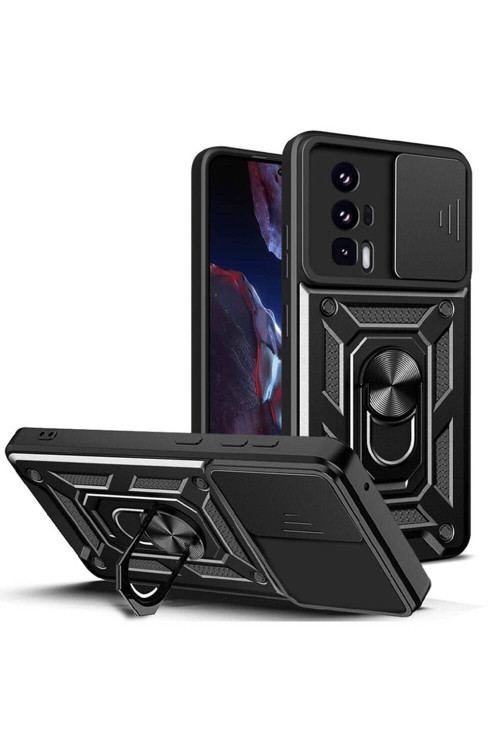 20068310 Xiaomi Poco F5 Pro İle Uyumlu Kılıf Magnetik Standlı Kamera Korumalı Sürgülü Kapak