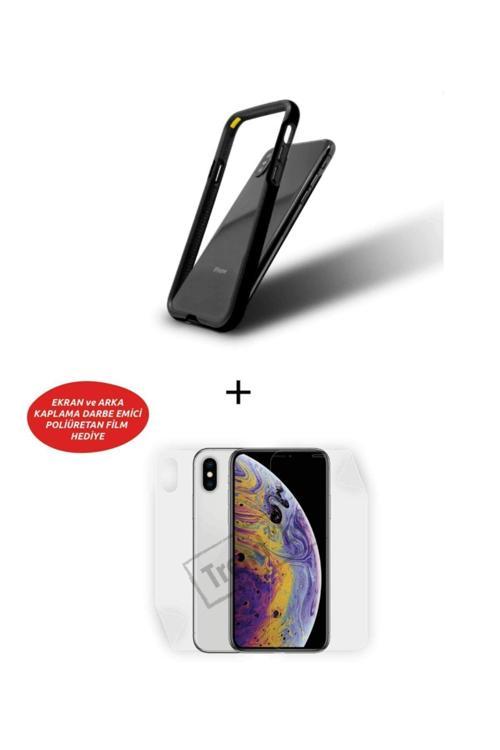 Iphone Xs Uyumlu  Bumper Siyah, Ön, Arka Poliüretan Film Hediyeli Amerika Üretimi Xtreme