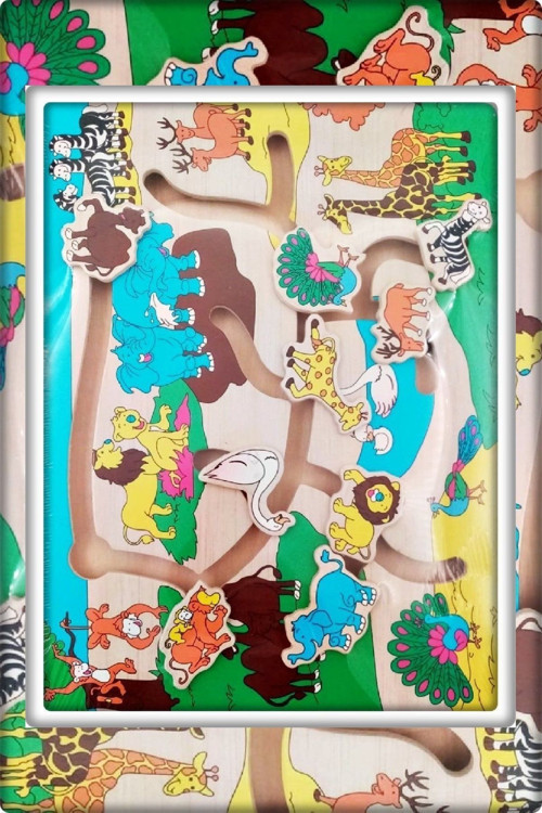 Ahşap Eğitici Oyuncak Hayvanlar Yerini Bulma Labiret Oyunu 10 Parça 22,5X30 Cm