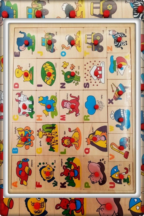 Ahşap Eğitici Oyuncak Resimli Bloklarla Ingilizceyi Öğreniyorum Oyunu 27 Parça 30,2X40,2 Cm