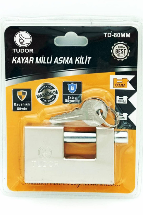 Asma Kilit Kayar Milli 80 Mm 3 Yedek Anahtarlı (7.5X5 Cm) 1 Adet