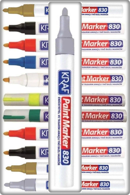 Kraf Paint Marker 830 Kalem Yağ Bazlı Mobilya Metal Rötuş Kalemi Demirbaş Kalemi Gümüş Renk 1 Adet