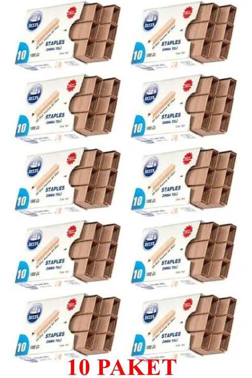 No:10 Zımba Teli Bakır 1000 Lik 10 Paket Küçük Zımba Teli Sarı (15 Yaprak Zımbalama Kapasiteli)