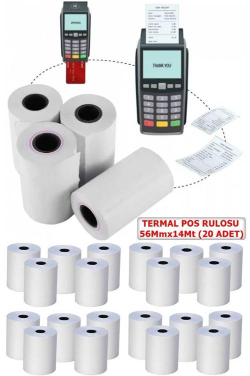 56X14 Termal Pos Kağıdı - Pos Rulosu - Yazarkasa Pos Kağıdı 20 Adet