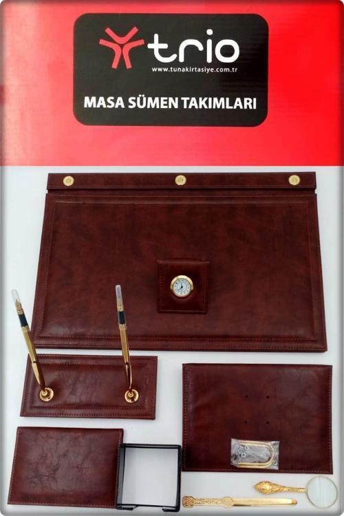 Trio Lüx Suni Deri Sümen Takımı 9 Parça Kahverengi