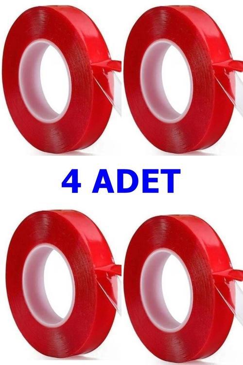 Çift Taraflı Bant Vhb Akrilik Silikon Şefaf Kırmızı Montaj Bandı 18 Mmx2 Metre 4 Adet