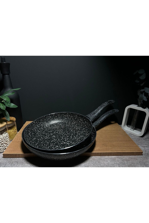 2`Li Granit Tek Kulplu Yanmaz Yapışmaz Tava 26-28 Cm