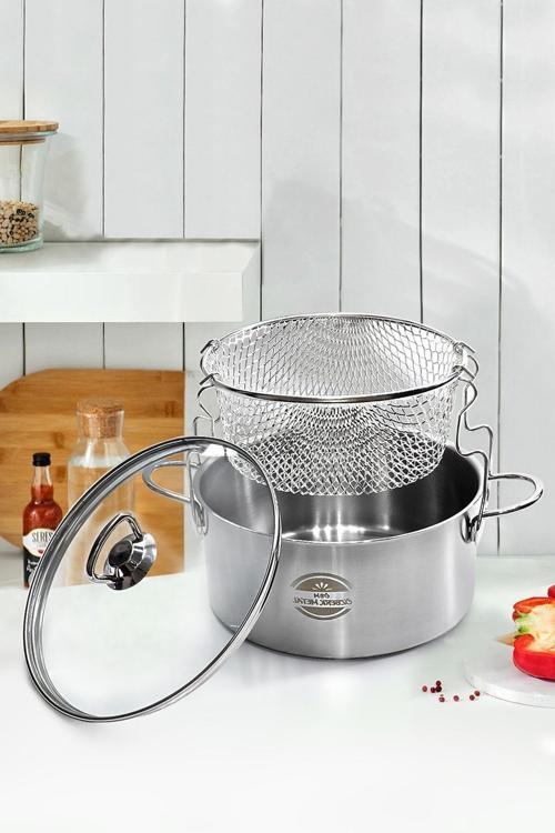 Cam Kapaklı 3 Parça Çelik Kızartma Tenceresi 20 X 12 Cm 3,1 Litre