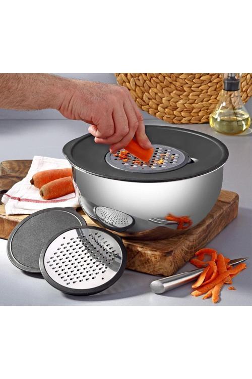 4 Parça Çırpıcılı Rendeli Karıştırma Ve Saklama Kabı 24 Cm