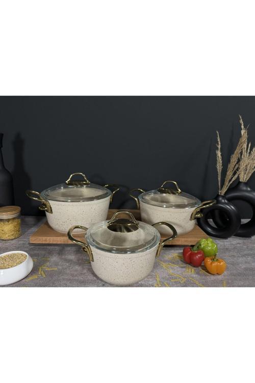 6 Parça Yanmaz Yapışmaz Granit Tencere Seti
