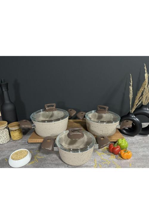 6 Parça Yanmaz Yapışmaz Granit Tencere Seti
