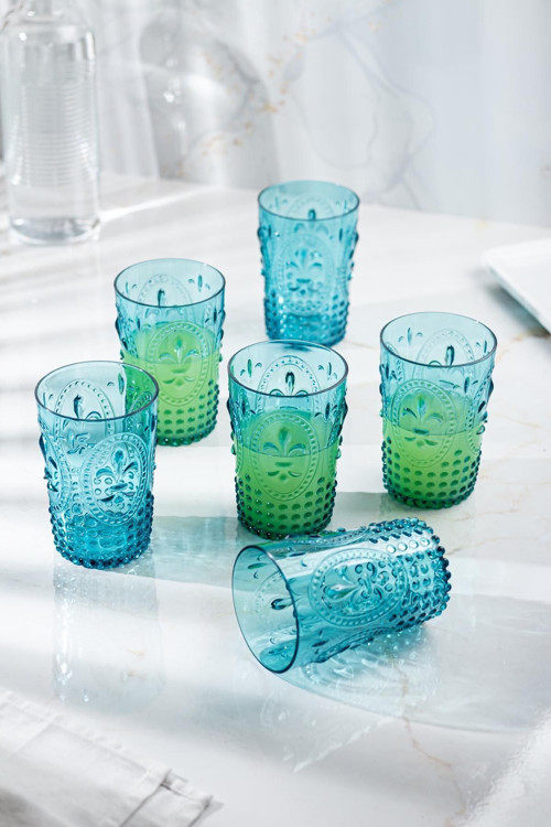 Akrilik Aquamarin 6'Lı Kısa Bardak & Su Meşrubat Kahve Yanı Bardağı 400 Ml ( Cam Değildir )