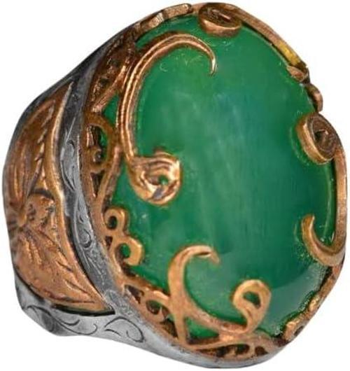 El Yapımı Gümüş Erkek Yüzük | Doğal Yeşil Jade Taşı | Uyum ve Refah Tasarımı