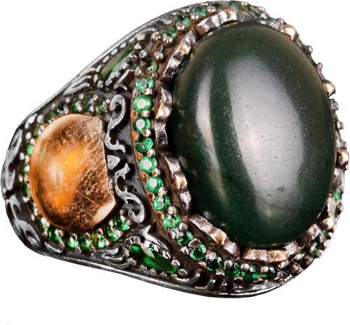 925 Ayar Gümüş Erkek Yüzük, Doğal Yeşil Jade Taşı, El Yapımı Şık Tasarım, Erkekler için Yeşil Taş Yüzük