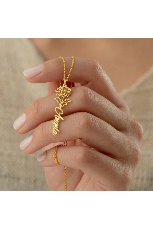 925 Ayar Gümüş Doğum Çiçeği Isim Kolye