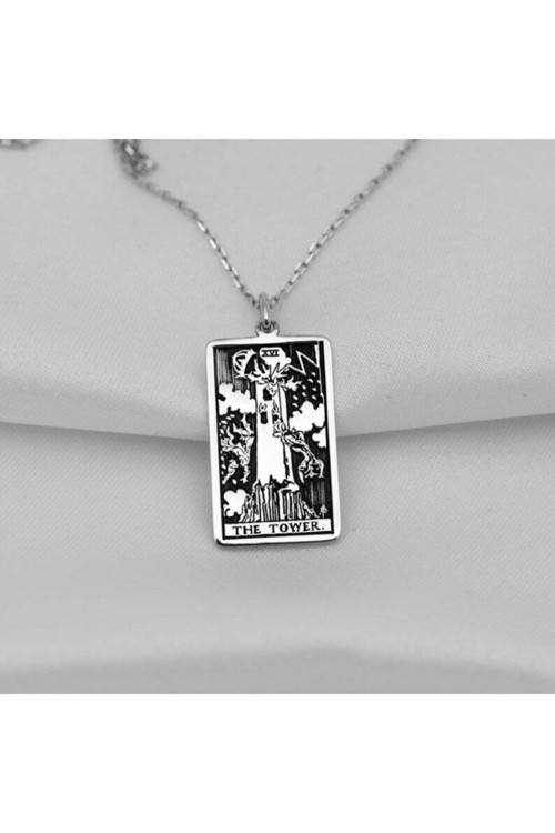 925 Ayar Gümüş Tarot Kule Kolye
