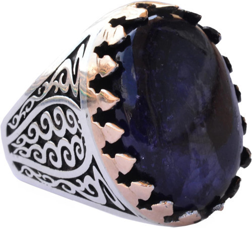 Doğal Cabochon Safir Taşlı, Erkekler için 925 Ayar Gümüş Yüzük