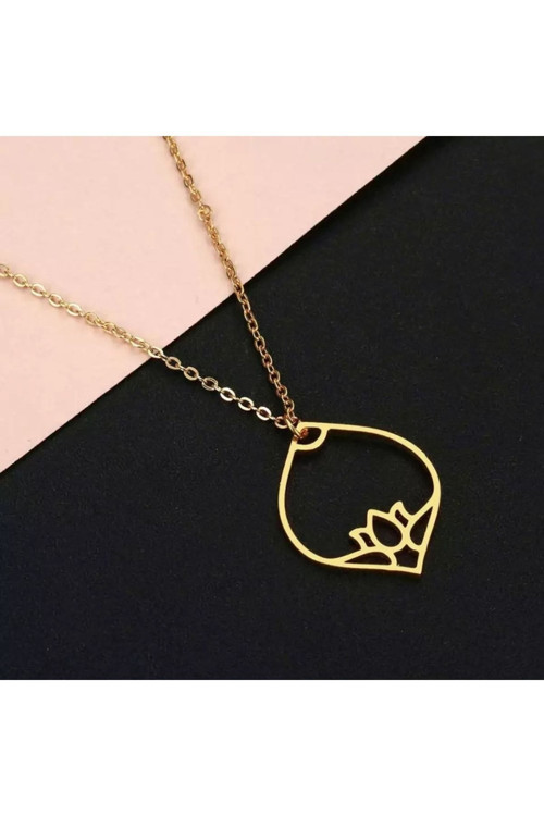 Has Altın Kaplama Tasarım Lotus Çiçeği 925K Kolye