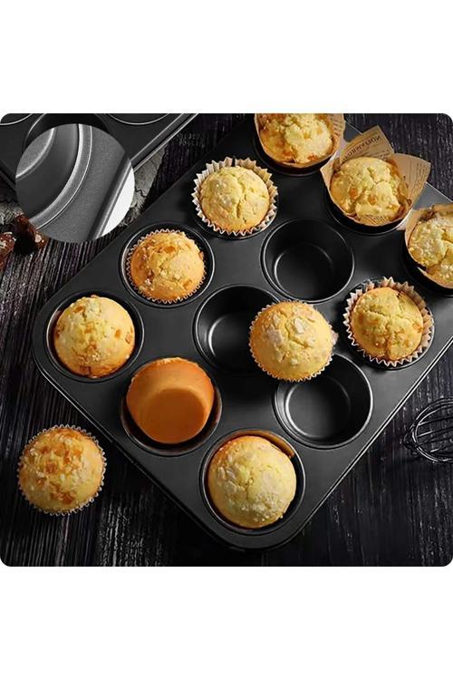 12'Li Cupcake-Mini Cheesecake Ve Muffin Için Yanmaz Tepsi - Kek, Kurabiye, Turta Ve Çörek Kalıbı