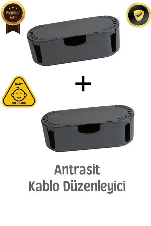 2 Adet Kablo Gizleme Kutusu Çoklu Priz Kutusu Kablo Düzenleyici (Antrasit)