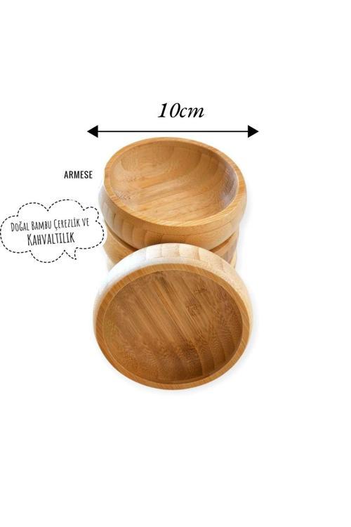Bambu 4'Lü Çerezlik Yuvarlak Doğal Bambu Çerez Tabağı Sunumluk 10X5 Cm