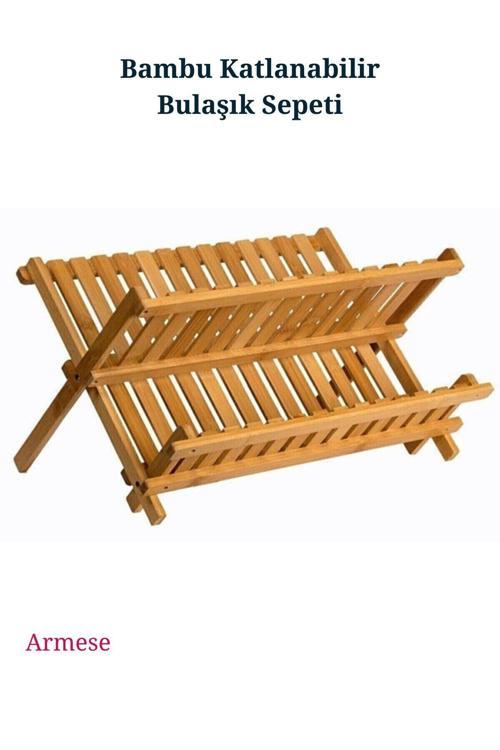 ARMESE Bambu Bulaşık Sepeti Doğal Bambu Tabaklık Bulaşıklık 42 cm