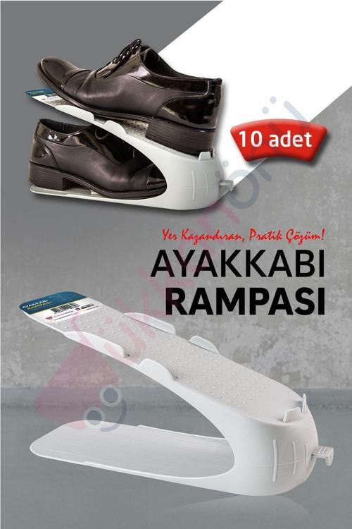 Beyaz Ayakkabı Rampası Dolap Içi Düzenleyici Ayakkabı Koyucu (10 Adet)