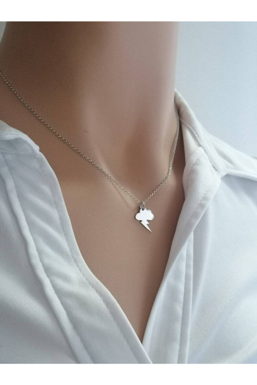 925 Ayar Gümüş Minimal Gök Gürültüsü Kolye
