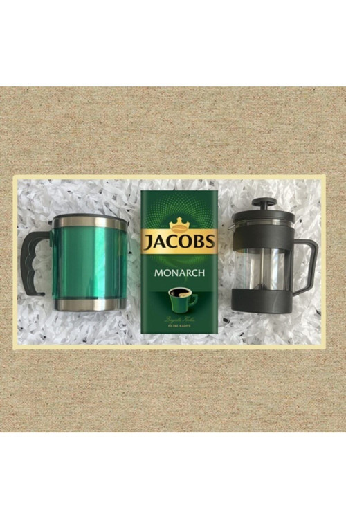 Monarch 250 Gr & Siyah French Press & Yeşil Çelik Kupa Termos Bardak Hediye Seti