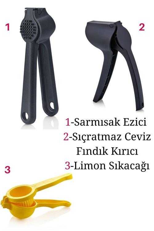 Pratik Kaliteli Siyah Sarımsak Ezici, Ceviz Ve Fındık Kıracağı,Limon Sıkacağı