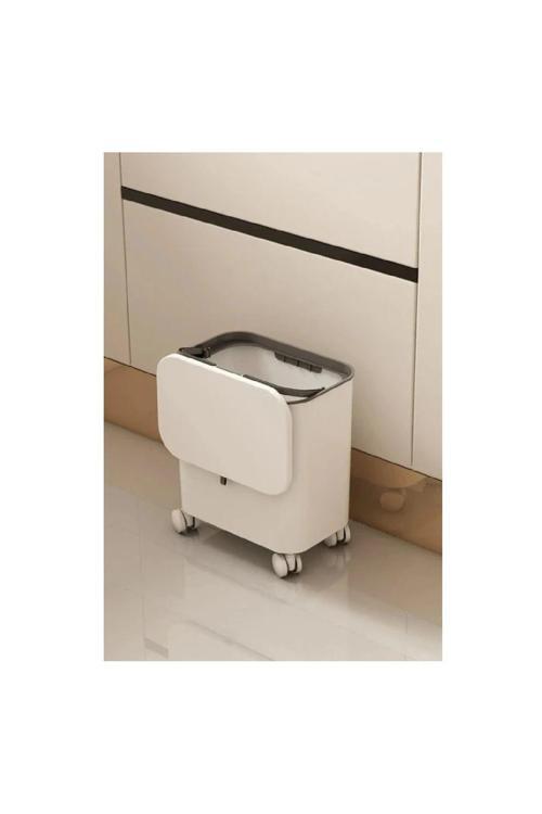 Pratik Şık Tasarım Tekerlekli Çöp Kovası Banyo Mutfak Ve Ofis Çöp Kovası 15 Litre