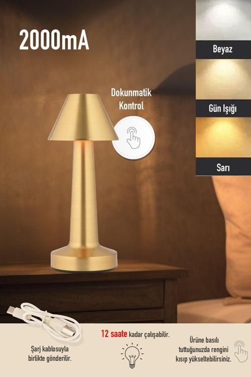 Şık Şarjlı Dokunmatik 3 Renkli Masa Lambası