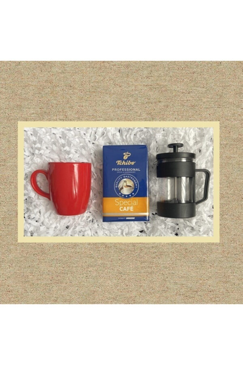 Special 250 Gr & Siyah French Press & Kırmızı Kupa Bardak