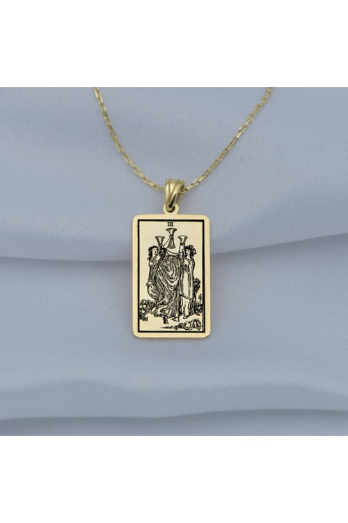 Has Altın Kaplama Tarot (Three Of Cups) Üç Bardak 925K Kolye