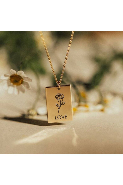 Has Altın Kaplama Plaka Love 925K Kolye