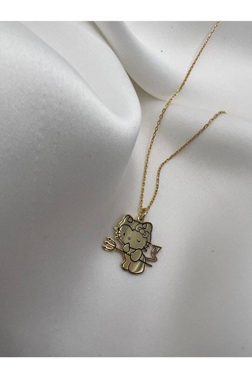 Has Altın Kaplama Şeytan Tasarım Hello Kitty 925K Kolye