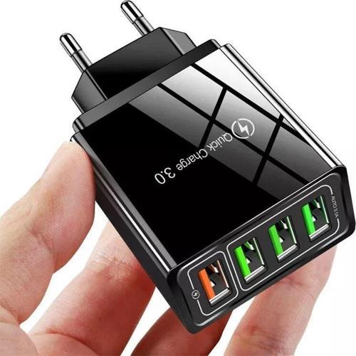 Hızlı Şarj Qc 3.0 4 Usb Portlu 3,1 A - 48 W - Siyah - Çoklu Şarj