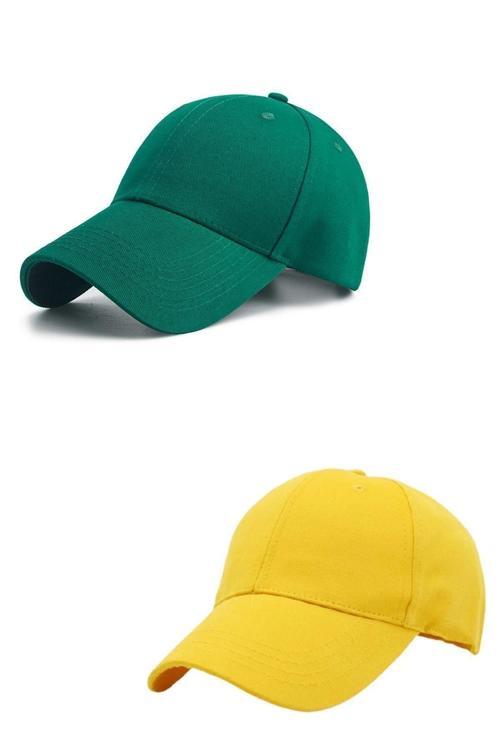 Unisex Ayarlanabilir Spor Sarı-Yeşil Basic Kep Şapka 2'Li Set