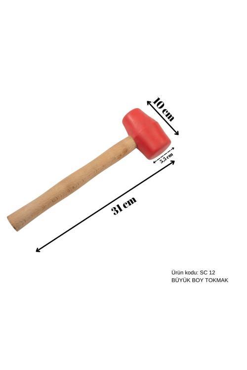 31 Cm Tahta Saplı Kauçuk Başlıklı Büyük Boy Tokmak, Boyasız Göçük Düzeltme Tokmağı, Pdr Tokmak
