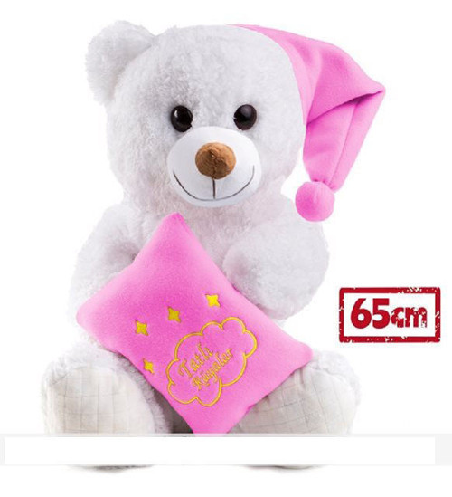 Tatlı Rüyalar Yastıklı ve Şapkalı Uykucu Peluş Ayıcık -65cm- Sevgiliye HEDİYE