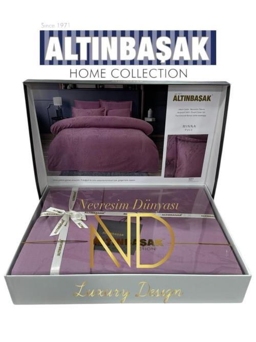 Jakarlı Saten Çift Kişilik Nevresim Takımı Minna Puce