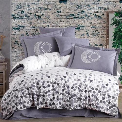 Çift Kişilik Poplin Nevresim Stars Gri