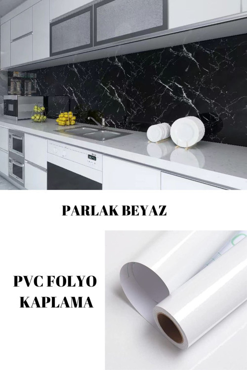 Beyaz Pvc Folyo Kaplama Rulosu Dolap Masa Kapı Mobilya Kaplama 60Cm*5Mt